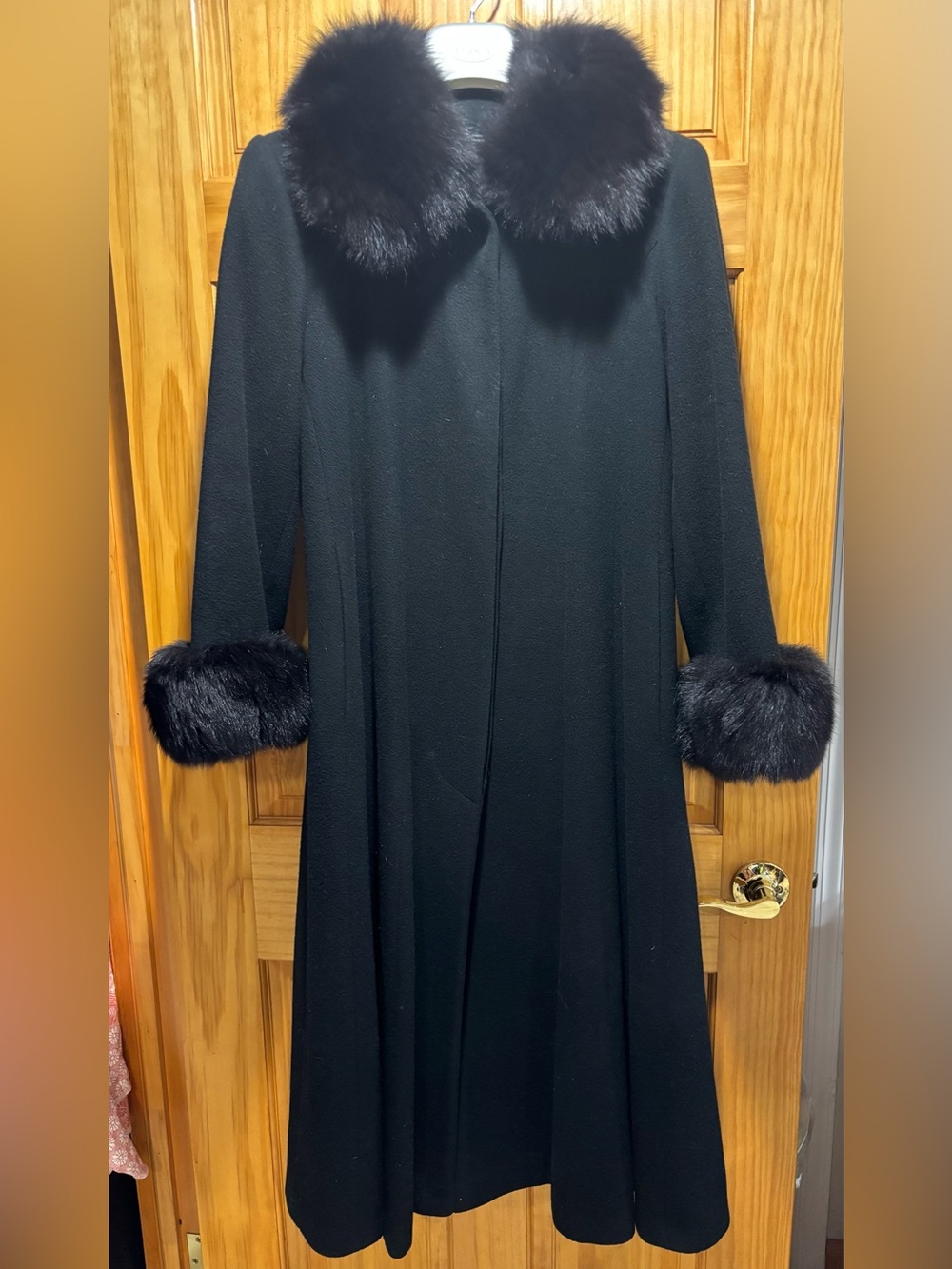Marvin Richards Black Wool Coat with Fur Collar and Cuffs